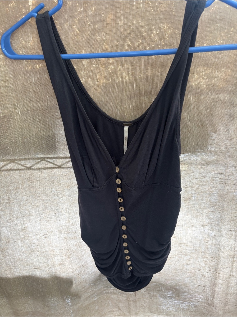Free People Black Button-Front Draped Tank Top